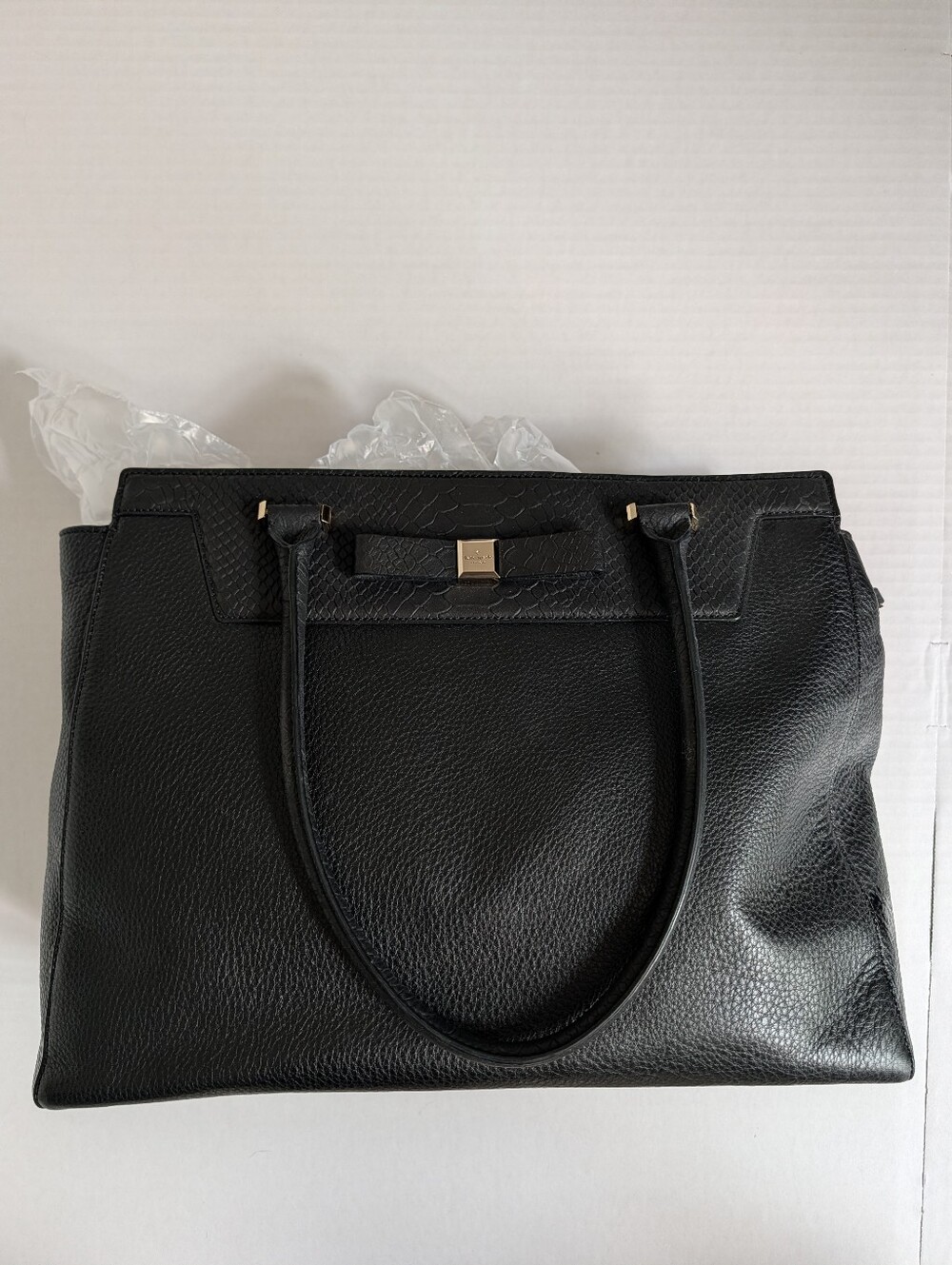 Kate Spade Black Leather Tote Bag with Top Handles